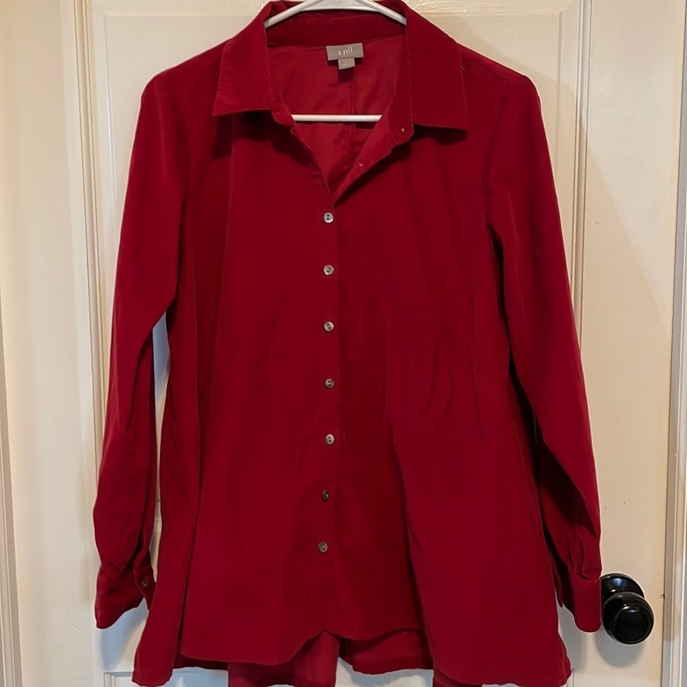 J.‎ Jill Red baby thin corduroy swing top. 100% cotton. Size small